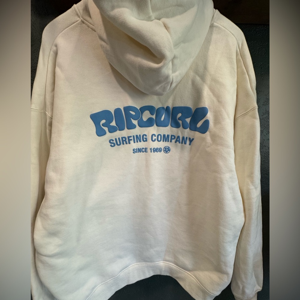 Rip Curl Womens Cream Hoodie with Blue Logo